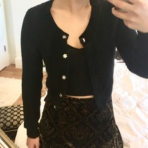 Black knitted cropped cardigan with buttons